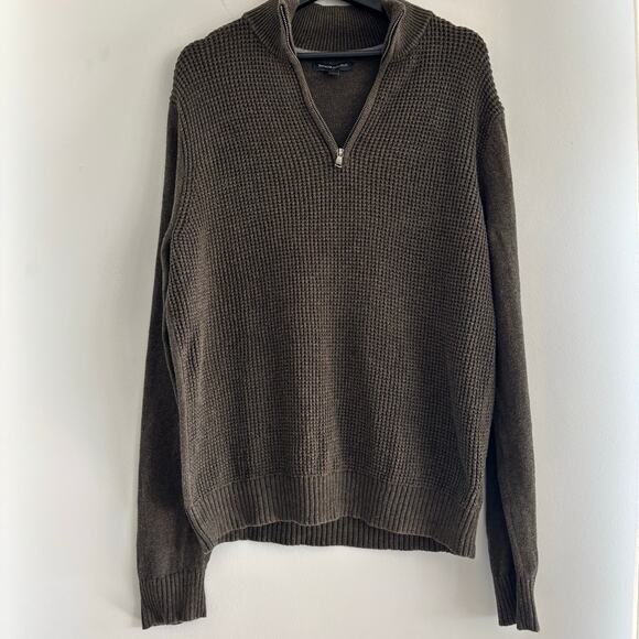 Banana Republic Men's Quarter Zip Waffle Knit Green Sweater Size Large - Picture 1 of 5